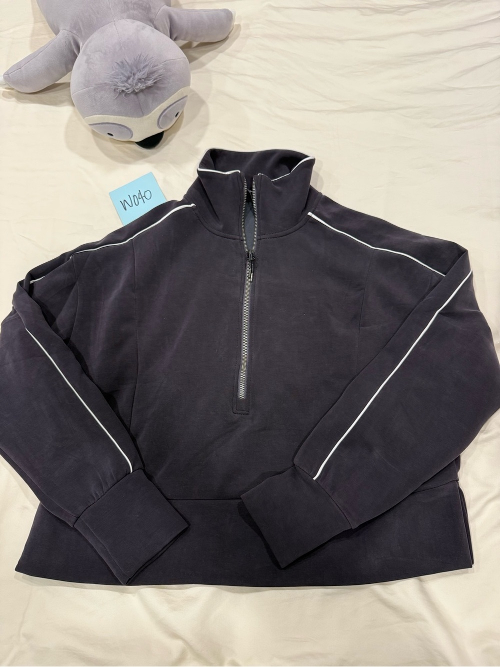 Women's Half-Zip Pullover Sweatshirt - Black with White Piping